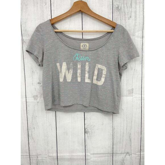 American Eagle AEO MEDIUM Gray Burnout Polka Dot Run Wild Crop Top Tee - Picture 1 of 8
